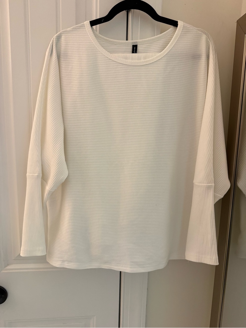 Women's Cream Ribbed Long-Sleeve Top
